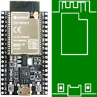 Photograph of the microcontroller module next to its silk-screened outline on main board